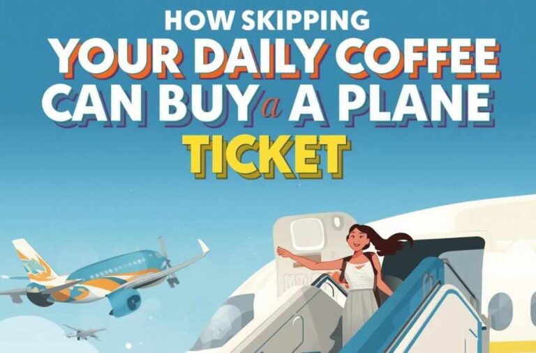 Daily Spend ₹300". Money is flowing from the coffee into a glass "Travel Fund